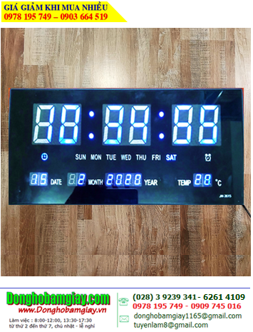 LED JH-3615 LED Number Clock / Đồng hồ Xem giờ Treo tường LỊCH VẠN NIÊN và hiển thị Nhiệt độ |36cmx15cmx3cm| số LED XANH DƯƠNG 